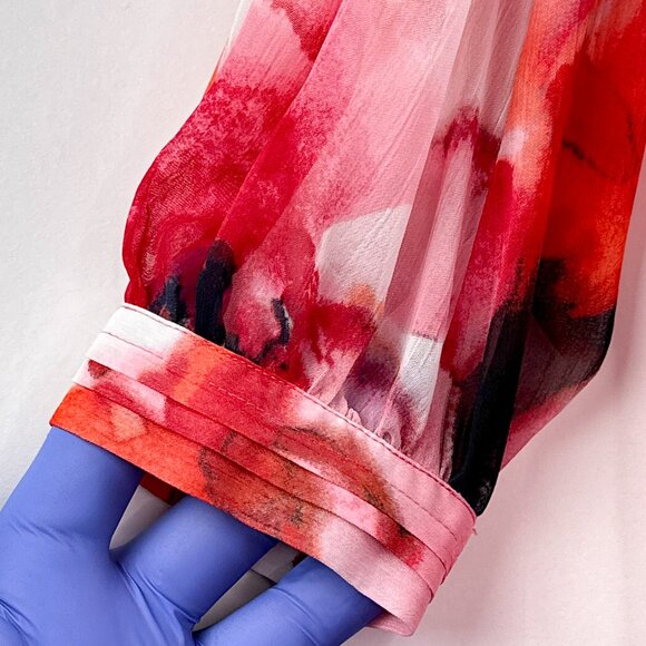 NWT Jones New York Pink Bloom Signature Petite Sheer Blouse Red Black Size PP - Picture 6 of 14